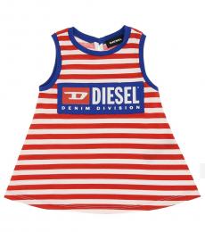 Baby Girls Red Cotton Striped Dress