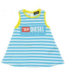 Diesel Baby Girls Blue Cotton Striped Dress