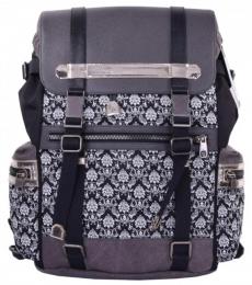 Dolce & Gabbana Black Grey Floral Baroque Large Backpack