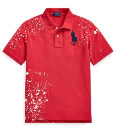 Ralph Lauren Boys Sunrise Red Distressed Mesh Polo