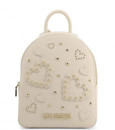Love Moschino White Studded Heart Medium Backpack