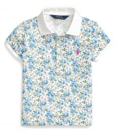 Ralph Lauren Little Girls Blue Floral Mesh Polo