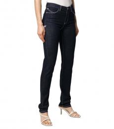 Emporio Armani Dark Blue Contrast-Stitch Skinny Jeans