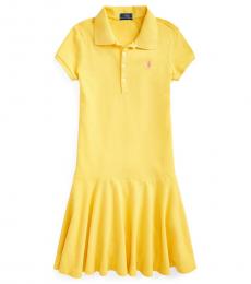Ralph Lauren Girls Signal Yellow Stretch Mesh Polo Dress