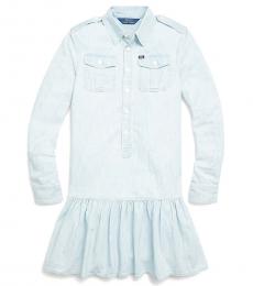 Ralph Lauren Girls Faded Indigo Wash Chambray Dress