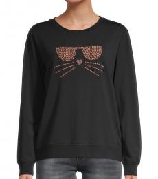 Karl Lagerfeld Black Embellished Choupette Sweatshirt