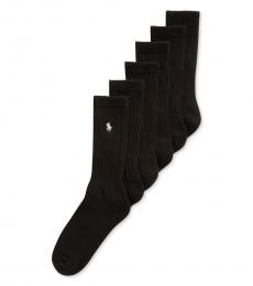 Ralph Lauren Black Classic Crew Socks 6 Pairs