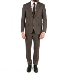 Corneliani Brown Side Vents Pinstriped 2-Button Right Suit