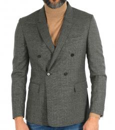 Grey District Check Virgin Wool Peak Lapel Reset Double-Breasted Blazer