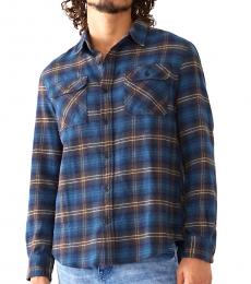 True Religion Navy Blue Plaid Flannel Shirt