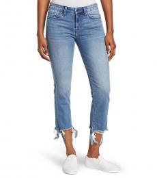 7 For All Mankind Light Blue Distressed Crop Hem Jeans