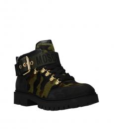 Black Military Green Ankle Boots