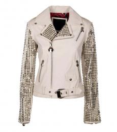 Philipp Plein White Studded Leather Jacket