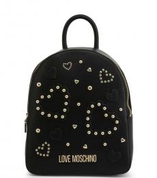 Love Moschino Black Studded Heart Medium Backpack
