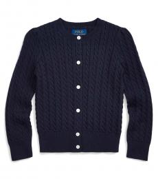 Ralph Lauren Little Girls Navy Cable-Knit Cardigan