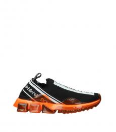 Dolce & Gabbana Black Fluo Orange Logo Sneakers