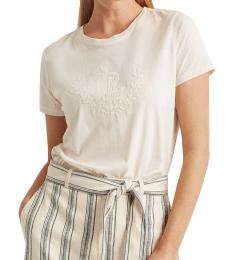 Ralph Lauren Mascarpone Cream Beaded Jersey Tee