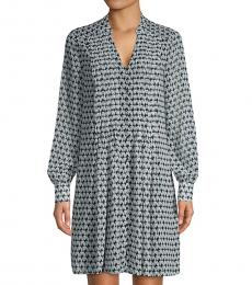 Diane Von Furstenberg Geo Blue Printed Split-Neck Dress