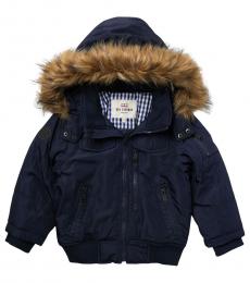 Ben Sherman Little Boys Navy Faux Fur Hooded Bomber Parka Jacket
