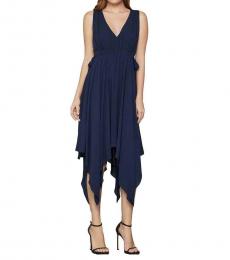 BCBGMaxazria Dark Navy Handkerchief-Hem A-Line Midi Dress