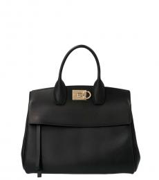 Salvatore Ferragamo Black The Studio Medium Satchel