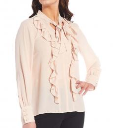 Light Coral Tie V-Neck Ruffle Top