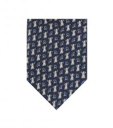 Salvatore Ferragamo Navy Blue Micro Puppy Pattern Tie