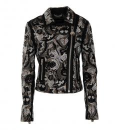 Philipp Plein Black Crystal Leather Jacket