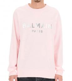 Balmain Light Pink Silver Logo Print Sweatshirt