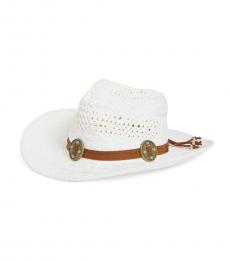 Vince Camuto White Embellished Braided Band Cowboy Hat