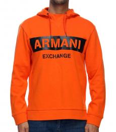 Armani Exchange Orange Hooded Printed Sweatshirt