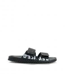 Black Black Logo Print Sandals