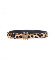 Moschino Leopard Print Logo Buckle Belt