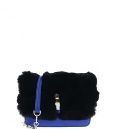Cavalli Class Blue Fur Small Shoulder Bag