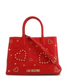 Love Moschino Red Studded Heart Large Satchel
