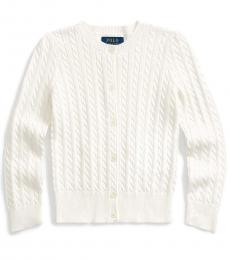 Ralph Lauren Little Girls Trophy Cream Cable-Knit Cardigan