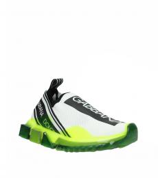 Dolce & Gabbana White Fluo Yellow Logo Sneakers