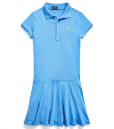 Ralph Lauren Girls Harbor Island Blue Stretch Mesh Polo Dress