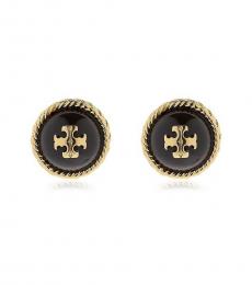 Tory Burch Black-Gold Rope Logo Pearl Stud Earrings