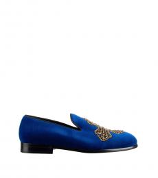 Dolce & Gabbana Blue Cross Embroidered Loafers