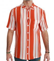 Orange Silk Striped Short Sleeve Shirt