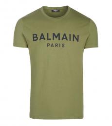 Balmain Olive Front Logo T-Shirt