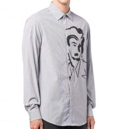 Emporio Armani Grey Paint-Print Striped Shirt