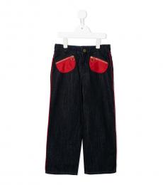 Marni Little Girls Blue Patch Pockets Jeans