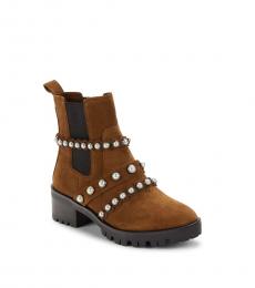 Karl Lagerfeld Brown Pearl Studded Boots