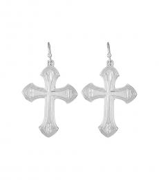 True Religion Silver Logo Cross Drop Earrings