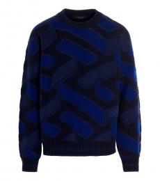 Navy Blue Logo Wool Sweater