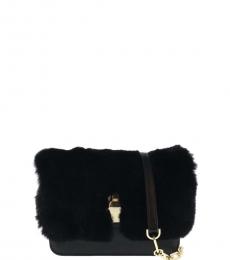Cavalli Class Black Fur Small Shoulder Bag