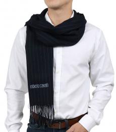 Roberto Cavalli Navy Blue Brushed Pinstripe Scarf