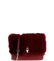 Cavalli Class Red Fur Medium Shoulder Bag